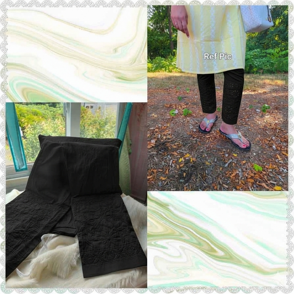 White embroidered ankle pants with drawstring